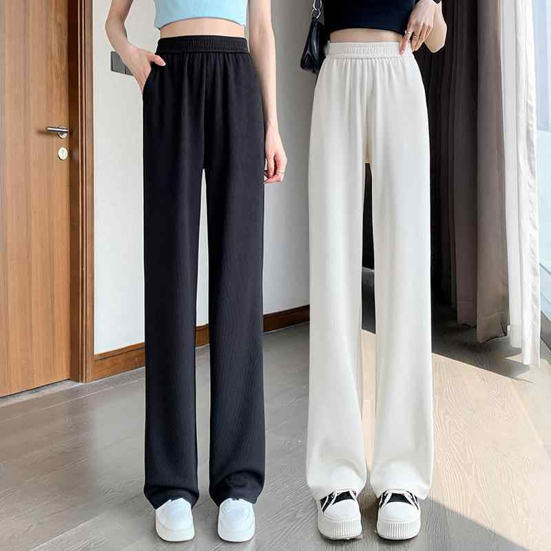 Cropped Pants - ワイドパンツ レディース おしゃれ カジュアル 白 ニット 薄手 ストレート 小柄 春夏 麦穂柄