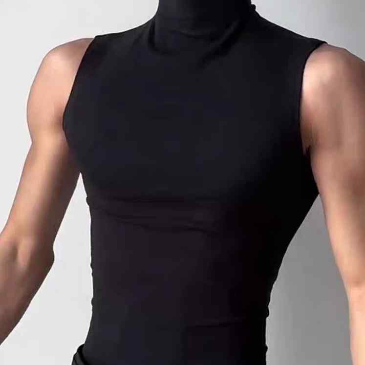 タンクトップ メンズ おしゃれ ハイネック ノースリーブ スリム フィット 伸縮性 涼しい 快適 スポーツ..
