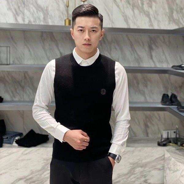 ニットベスト メンズ おしゃれ 春秋 ラウンドネック レイヤード スリムフィット 暖かい シンプル