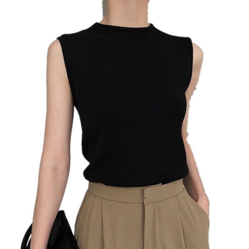 ノースリーブ レディース おしゃれ ハイネック ブラック ニット インナー トップス シンプル エレガント 重ね着 大人 上品 着回し 春夏