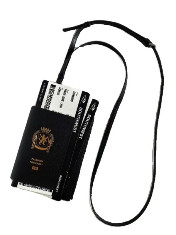 Wallets （No Coin Pocket） - パスポートケース ネックストラップ カードケース 秋 小物入れ レディース おしゃれ メンズ トラベル モード シンプル 旅行用 収納 多機能 黒