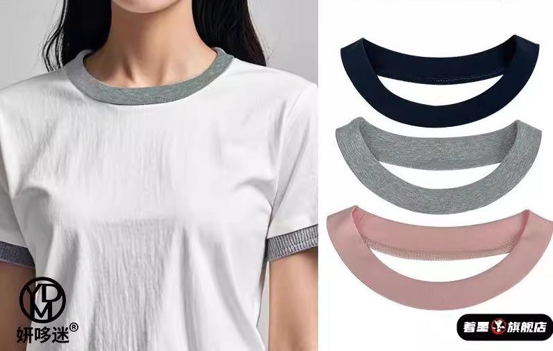 付け襟 Tシャツ 襟 交換用 パーツ 夏 綿 厚手 襟リブ 補修 変形 修復 半袖 軽量 弾力