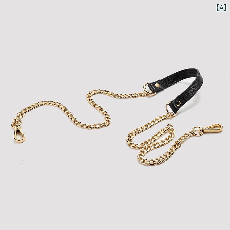 バッグ ショルダー チェーン 革 牛革 ライチ柄 ブラック 肩掛け 減圧 パーツ 付け替え バッグストラッ..