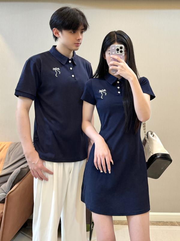 ポロシャツ レディース メンズ 夏 おしゃれ 半袖 ワンピース カジュアル フレンチ風 細見え ウエストマーク シンプル 上品 夫婦 恋人 ペア