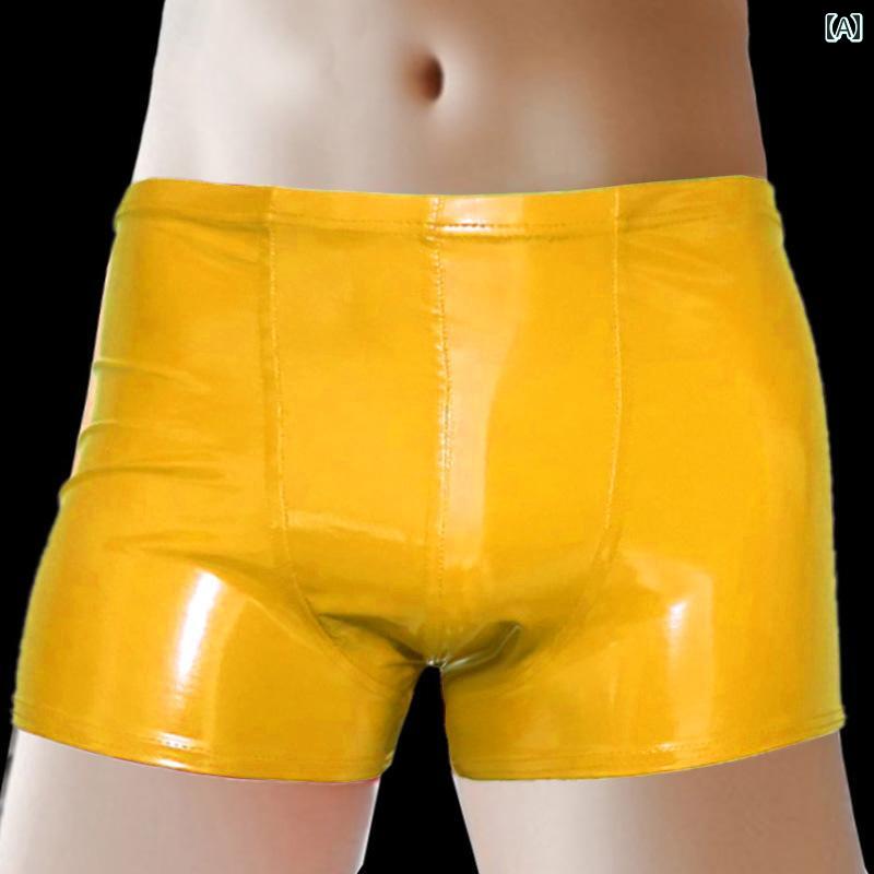 メンズ ボクサーパンツ セクシー 光沢 PU 透け防止 ヒップアップ 黒 赤 銀