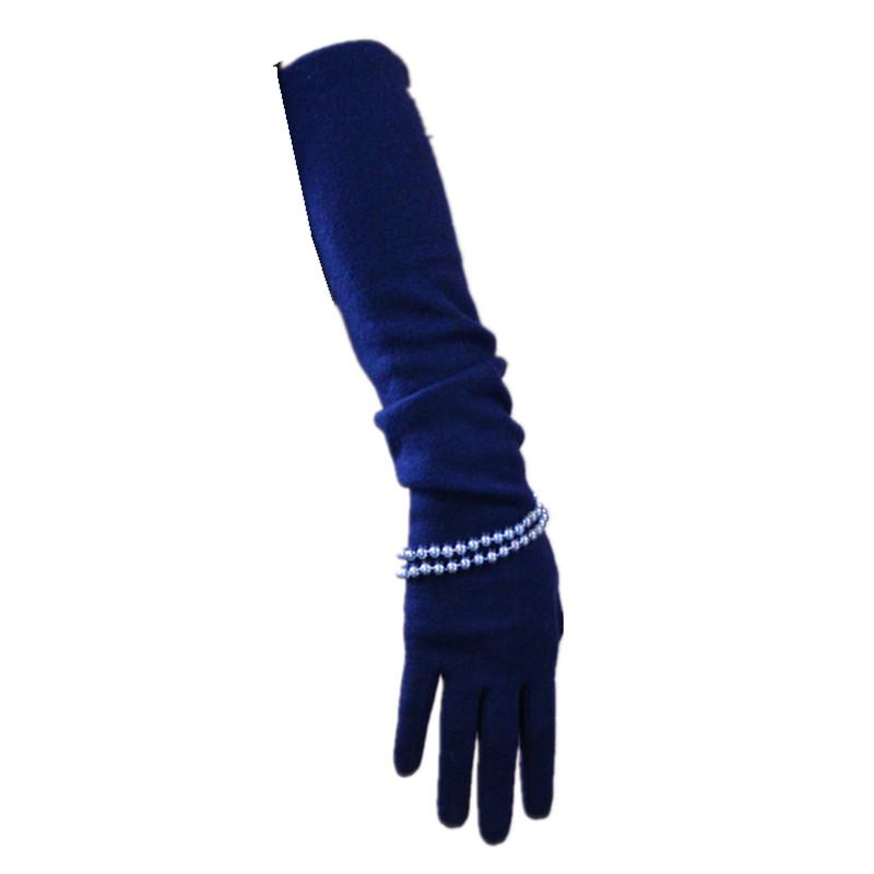 手袋 レディース おしゃれ ウール ロング 50cm 過肘 弾性 ネイビーブルー ダークブルー 藏藍色 フォーマル パーティー