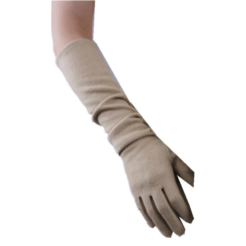 手袋 レディース おしゃれ ロング丈 ウール ベージュ ライトブラウン 50cm 過肘 伸縮性 ドレス 手袋 上品 シンプル
