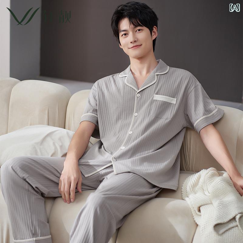 パジャマ メンズ おしゃれ 快適 夏 薄手 綿 半袖 長ズボン ルームウェア 大きいサイズ リラックス カジュアル