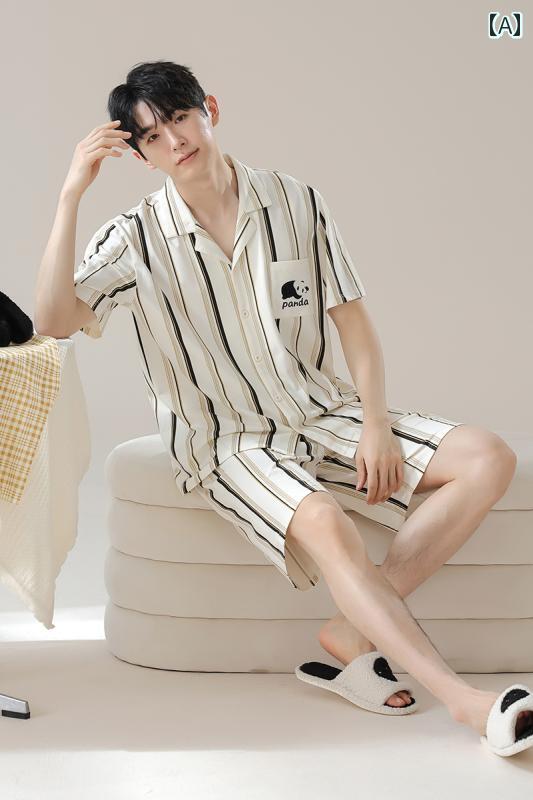 パジャマ メンズ おしゃれ 快適 夏 綿 半袖 薄手 パンダ柄 家着 ルームウェア お出かけ ゆったり 7Aランク