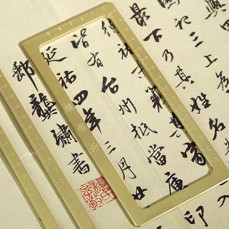 ペーパーウエイト 文鎮 真鍮 定規 目盛 フレーム スクエア 書道 アクセサリー ズレ防止 紙押さえ 文房具 シンプル おしゃれ 大きいサイズ