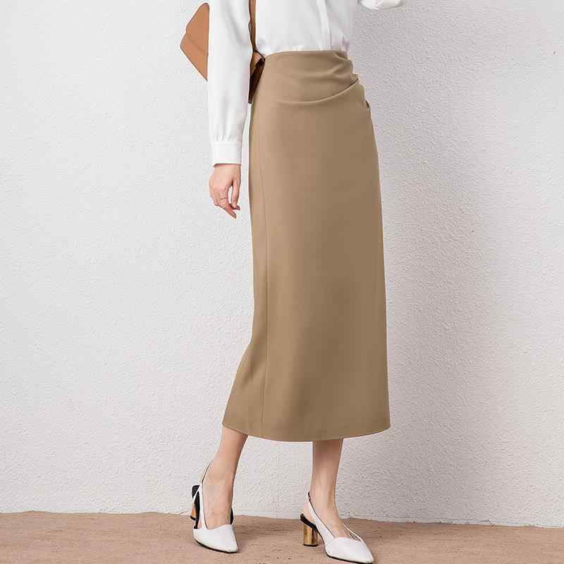 スカート ミモレ丈 レディース おしゃれ きれいめ ハイウエスト ストレート タック 体型カバー シンプル 上品 着痩せ 無地 春秋 エレガント