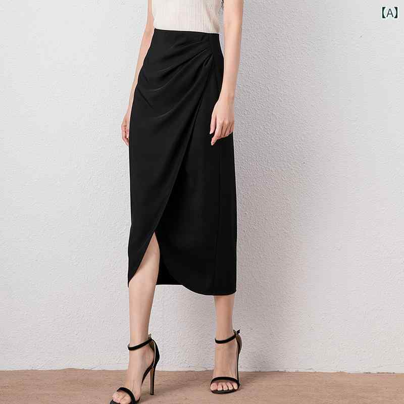 スカート レディース おしゃれ きれいめ ロングスカート 夏 ハイウエスト タイトスカート アシンメトリー シワ加工 体型カバー スリム エレガント