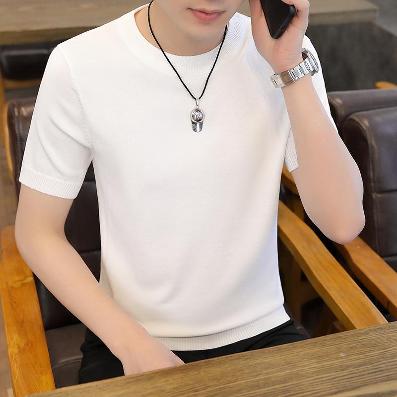 Shirts, T-Shirts - Tシャツ メンズ おしゃれ 半袖 クルーネック ニット 涼しい 快適 韓国 スリムフィット 夏 カジュアル シンプル 白 トップス