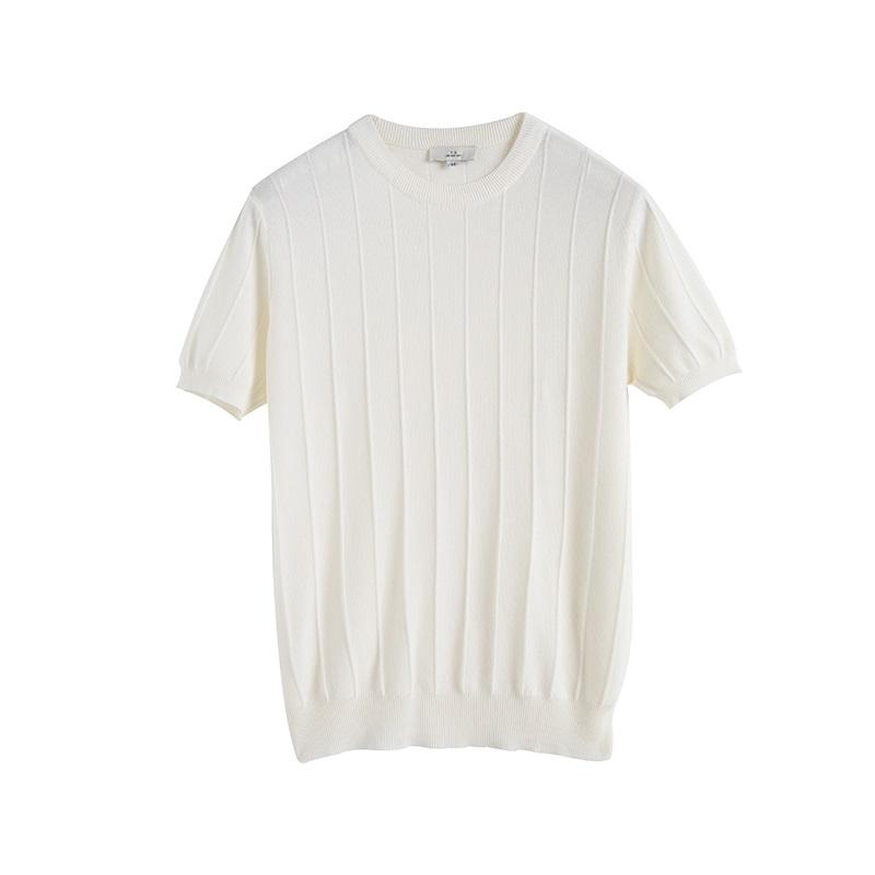 ニット 半袖 メンズ おしゃれ 夏 薄手 クルーネック 韓国 シンプル リブ 無地 カジュアル Tシャツ