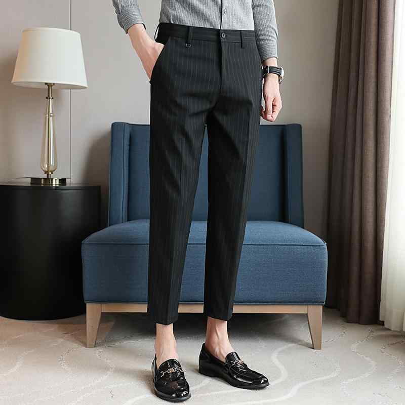 九分丈パンツ メンズ きれいめ ビジネス ストライプ テーパード シルエット スリム おしゃれ カジュアル 英国風 落ち感 スリム