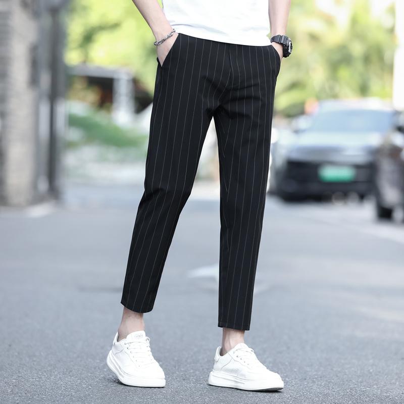 九分丈パンツ メンズ きれいめ ビジネス ストライプ スリム 夏 薄手 涼しい 快適 カジュアル 通勤 スリム クール
