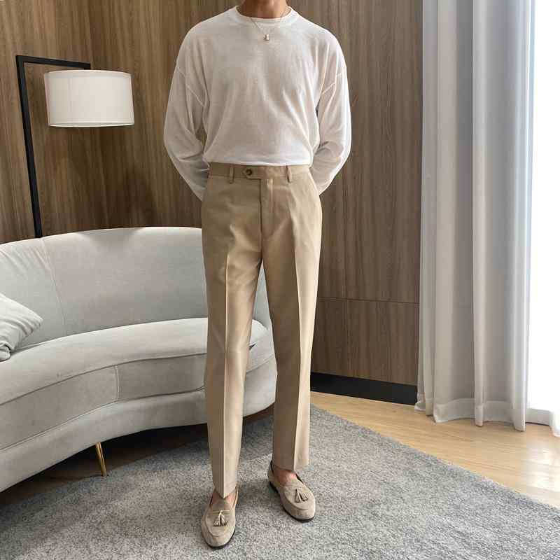 Rakuten - パンツ メンズ きれいめ ビジネス 春夏 英国風 シンプル ハイウエスト カジュアル ロング丈 ストレート スリム 無地 オフィス コーデ