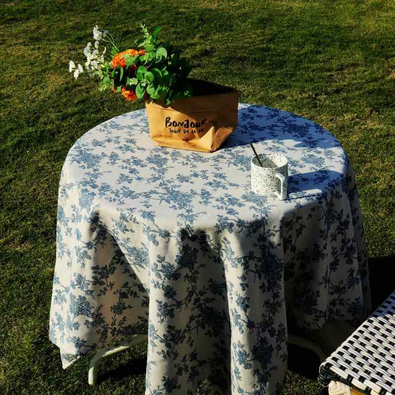 テーブルクロス レトロ カントリー調 厚手 綿 麻 バラ 花柄 青 レース タッセル シンプル ナチュラル おしゃれ インテリア 装飾 フレンチ 耐久性 スクエア