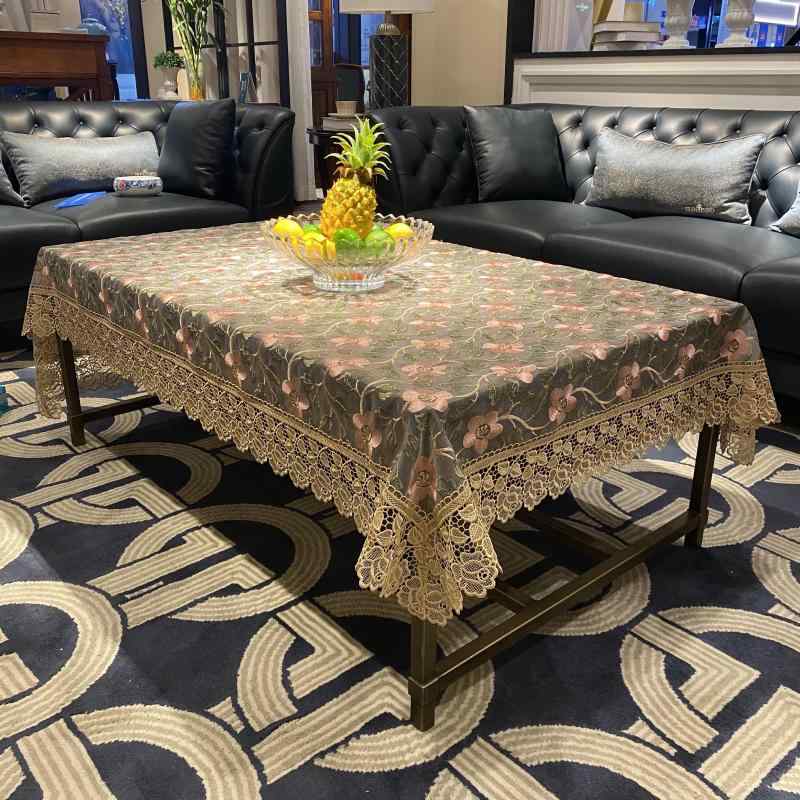 テーブルクロス レトロ レース 刺繍 リビング ダイニング ヨーロピアン 防塵 白 ゴールド ピンク エレガント インテリア 装飾 花柄 スクエア