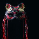 面具 レディース 猫耳 仮面 女 半顔 ハーフ 狐 猫 中国風 派手 赤 黒 金 古風 ハロウィン コスプレ 舞台 パーティー 演劇 漢服 アクセサリー