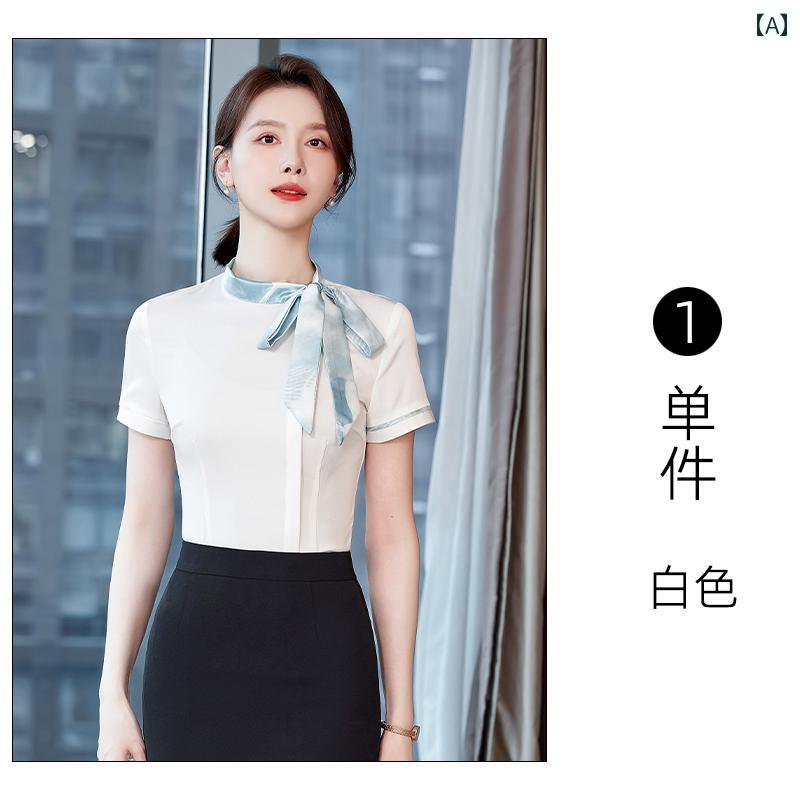 セットアップ レディース おしゃれ 半袖 白 シャツ スカート 夏 オフィス 受付 仕事用 ユニフォーム 制服 シンプル 上品 frontop-13121073 フロントップ楽天市場店 サンプル画像2
