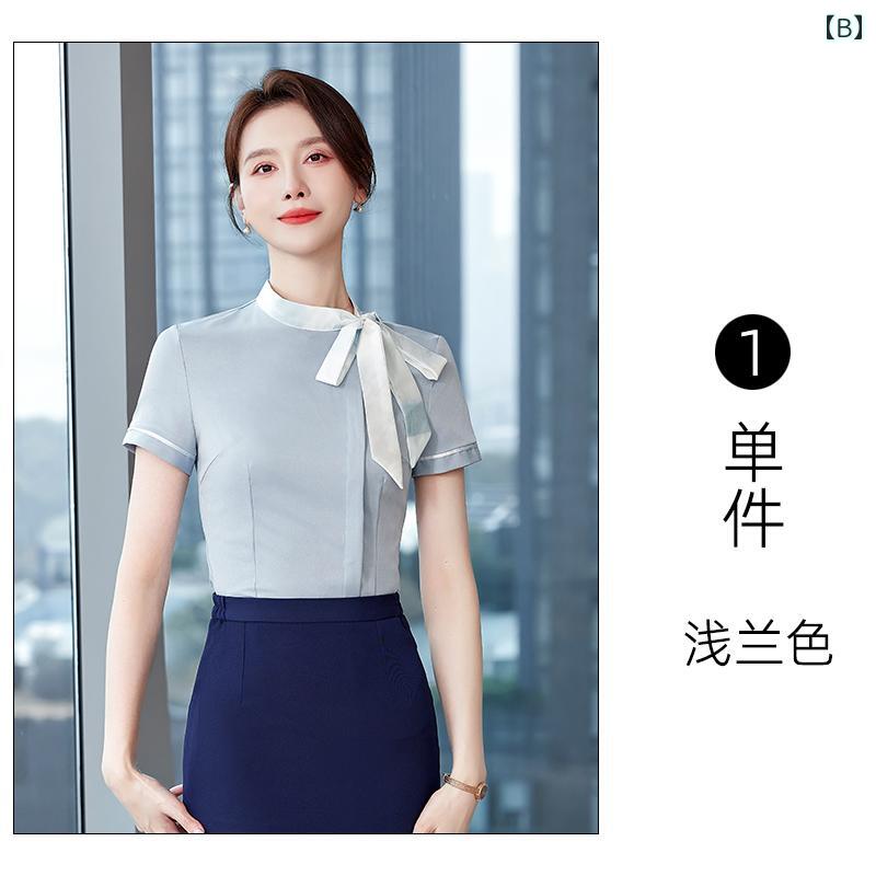 セットアップ レディース おしゃれ 半袖 白 シャツ スカート 夏 オフィス 受付 仕事用 ユニフォーム 制服 シンプル 上品 frontop-13121073 フロントップ楽天市場店 サンプル画像3