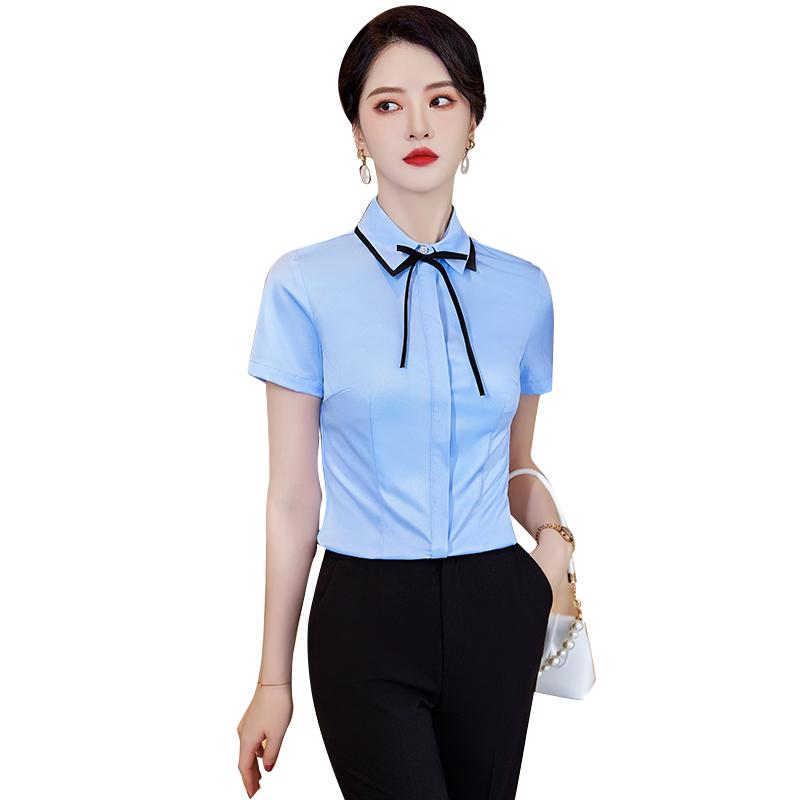 Other - 半袖シャツ レディース おしゃれ 白 薄手 シフォン ビジネス オフィス 夏 スタンドカラー 職業 制服風 上品 シンプル フォーマル