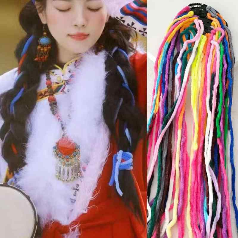 エクステ ゴム ロング おしゃれ コスプレ チベット エスニック ヘアアクセサリー 三つ編み ロープ エキゾチック 細 旅行 セット ピンク 白 紫