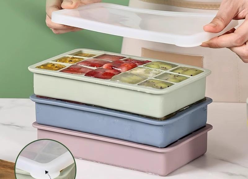 製氷皿 シリコン 蓋 キューブ型 変形しにくい ソフト 取り出しやすい 厚手 積み重ね 耐高低温 家庭 キ..