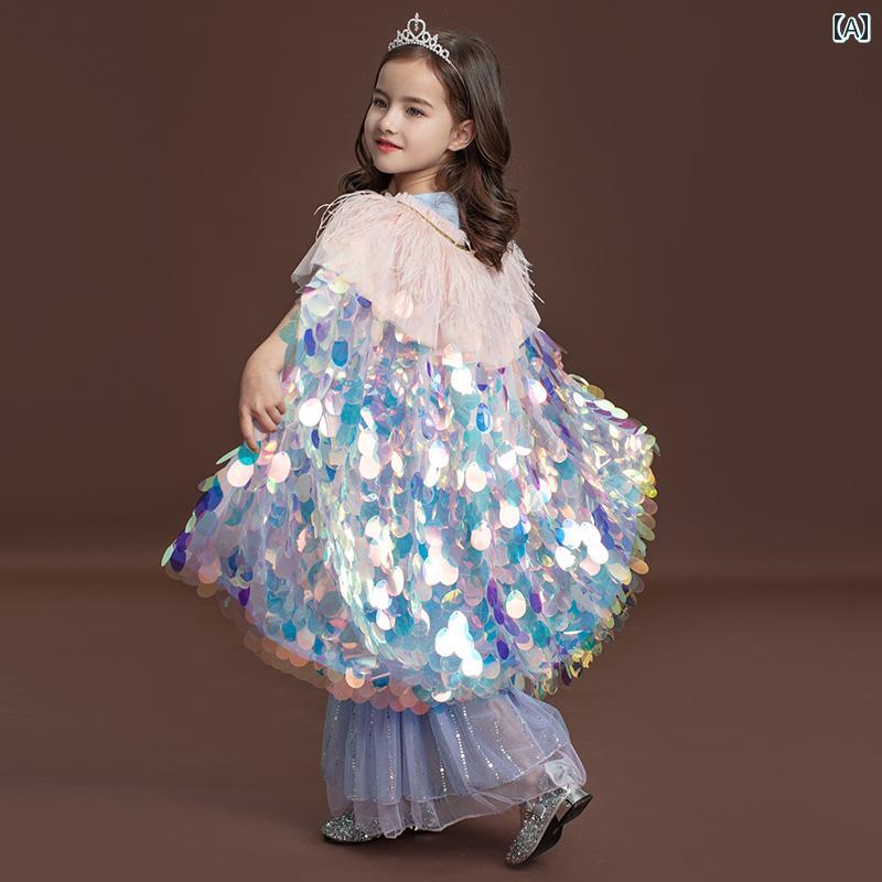 ケープ 女の子 プリンセス フェアリー ハロウィン コスプレ 美人魚 きらきら キッズ 子供 ドレスアップ コスチューム 演出 ステージ 披露 発表会 パーティー グリッター キラキラ ショルダーケープ ガールズ ショート丈 2