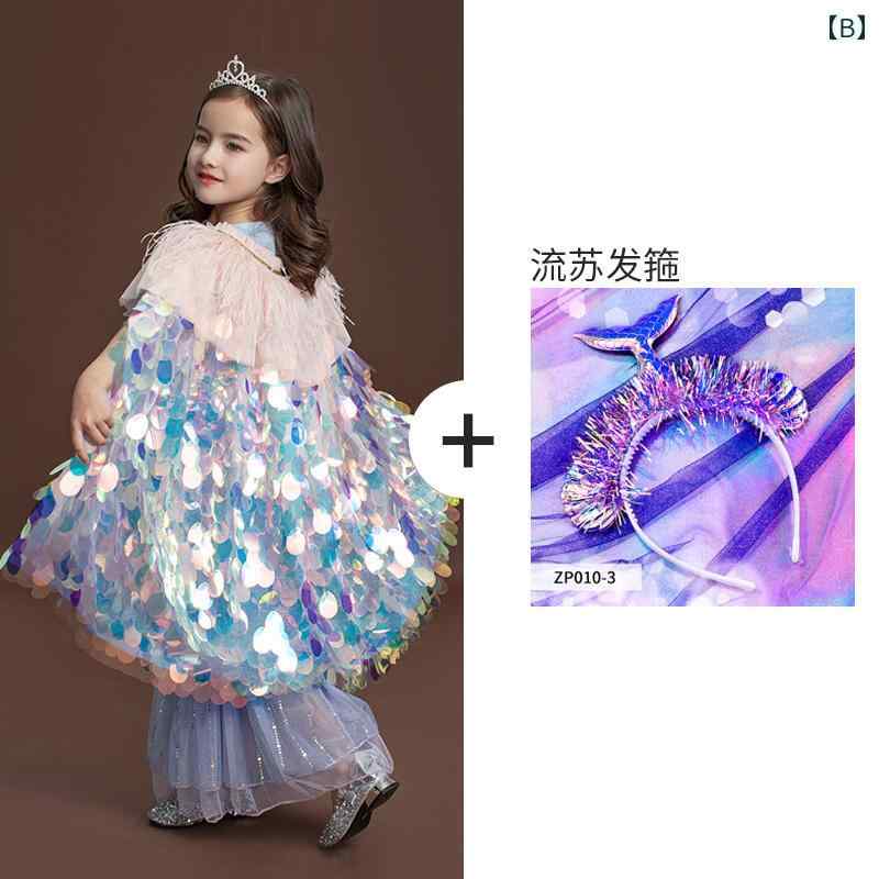 ケープ 女の子 プリンセス フェアリー ハロウィン コスプレ 美人魚 きらきら キッズ 子供 ドレスアップ コスチューム 演出 ステージ 披露 発表会 パーティー グリッター キラキラ ショルダーケープ ガールズ ショート丈 3