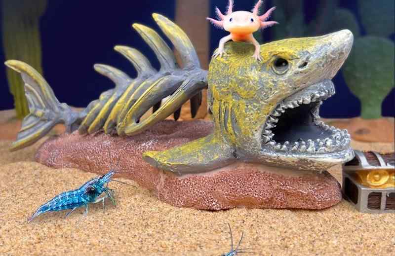 アクアリウム オブジェ 樹脂 水槽 内装 造園 ミニチュア インテリア デコレーション 装飾 オーナメント 置物 隠れ家 観賞魚 金魚 メダカ 個性的 かっこいい サメの骨