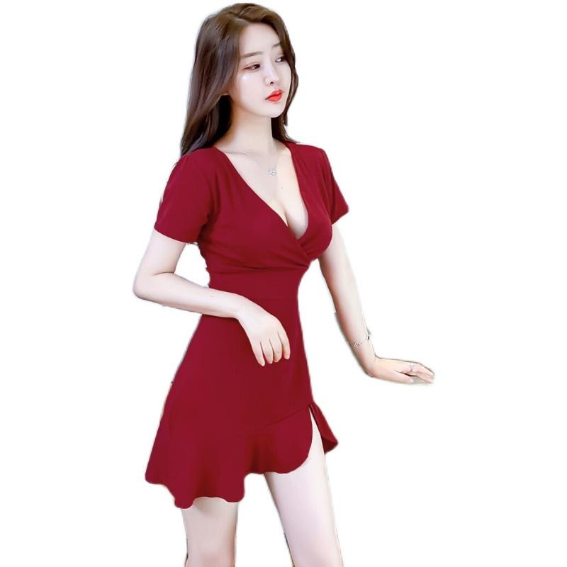 Rakuten - キャバ ワンピース レディース おしゃれ キャバクラ セクシー 深vネック 低胸 スリムフィット 秋冬 ナイトクラブ サウナ 足技師 仕事服