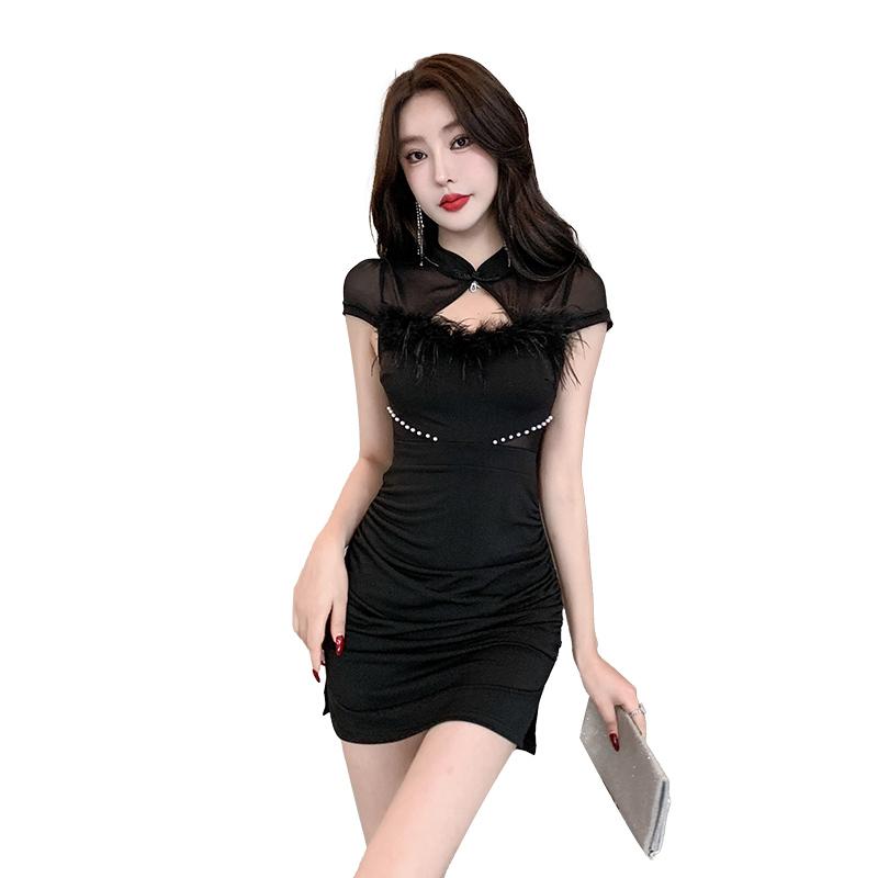 キャバ ワンピース レディース おしゃれ キャバクラ セクシー チャイナ風 スリムフィット タイト ミニ丈 ブラック 夜 レトロ パーティー