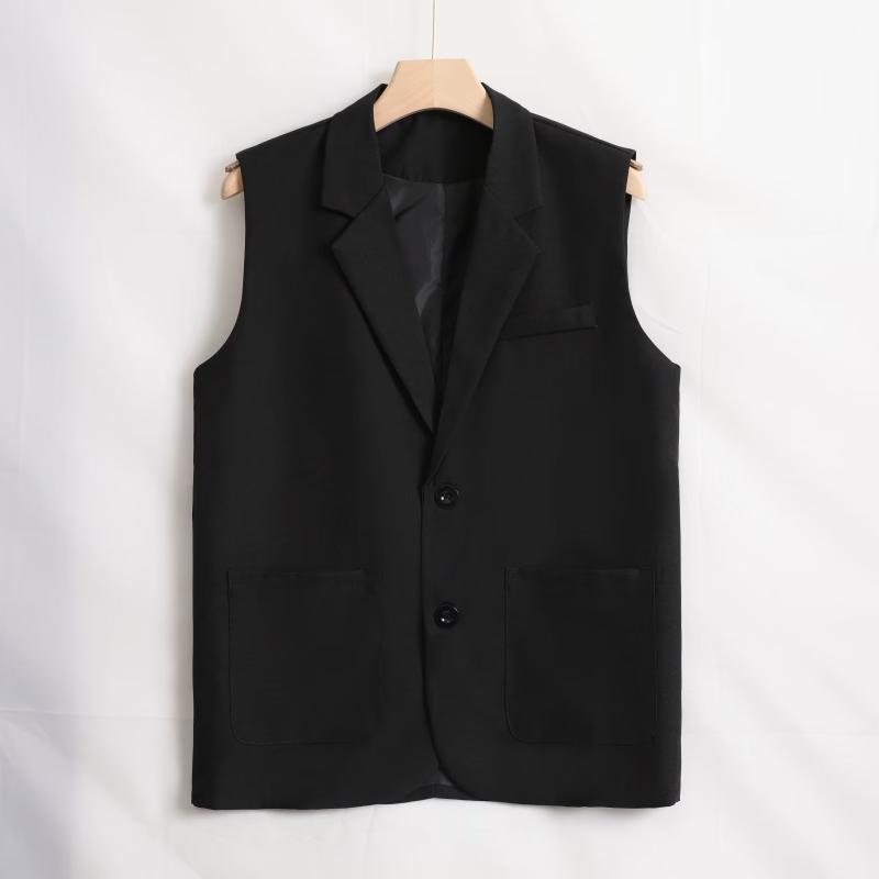 メンズ おしゃれ ベスト ジレ ジャケット 秋 オフィス ビジネス襟 カジュアル シンプル 黒