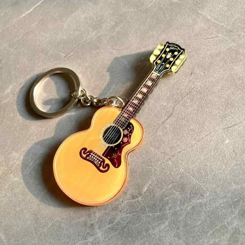 ギター キーホルダー アクリル 小さい 楽器 吊り下げ アクセサリー 鍵 バッグ チャーム アコースティック エレキ おしゃれ 音楽 友達 ギフト 黒 黄