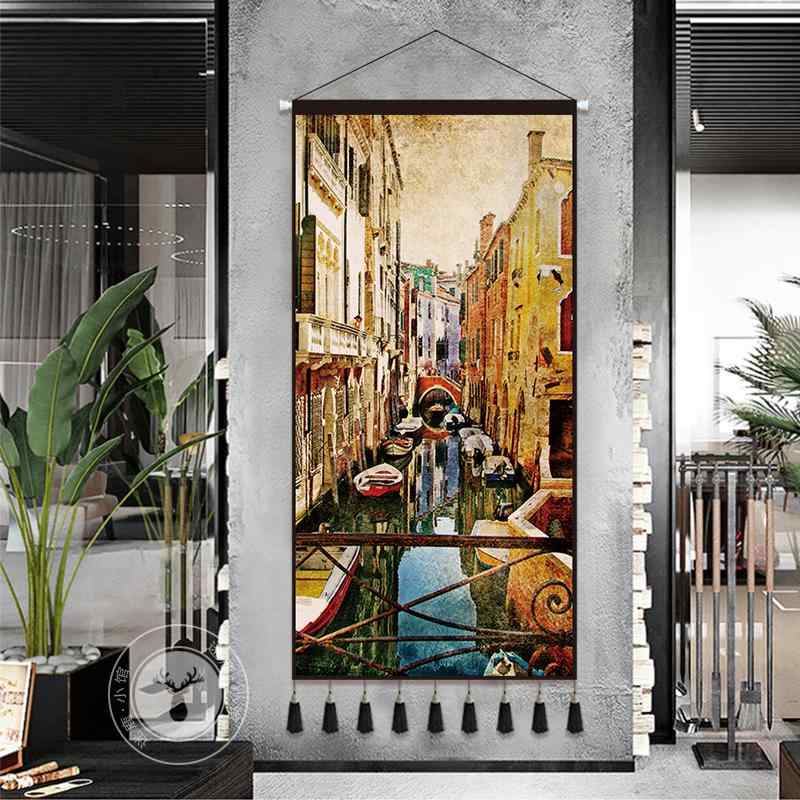 タペストリー 風景 縦長 長方形 タッセル 手洗い可 壁掛け アート レストラン ダイニングルーム 装飾 ..
