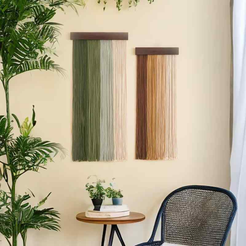 タペストリー 北欧 壁掛け 綿 木製ボード フリンジ 縦長 長方形 家庭 部屋 装飾 背景 シンプル おしゃれ グラデーション カラフル 黒 ベージュ 緑