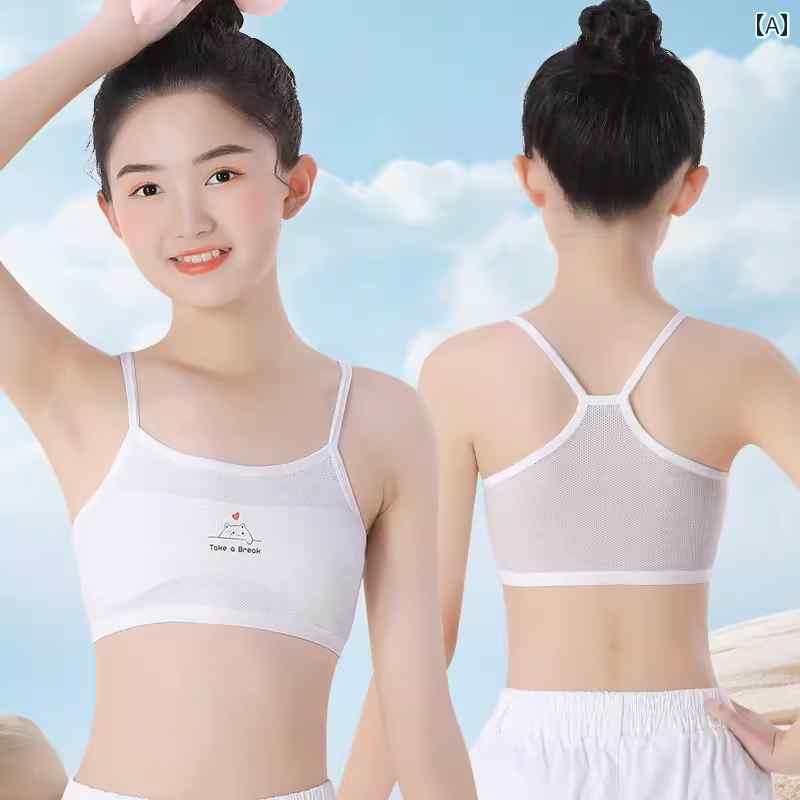 子供 ブラジャー 女の子 メッシュ ジュニアブラ スポーツブラ 下着 インナー ハーフトップ ノンワイヤー 胸パッド付 通気性 ひんやり 涼しい シンプル かわいい ピンク 白 青