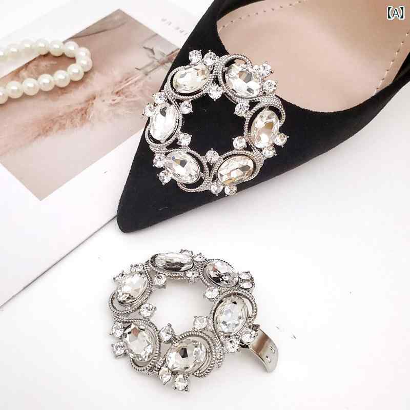 シューズクリップ レディース おしゃれ 飾り きらきら ストーン シューズアクセサリー メタル 付け替え デコレーション パンプス ハイヒール シューズバッジ アクセント パーティー デイリー 取り外し可 靴