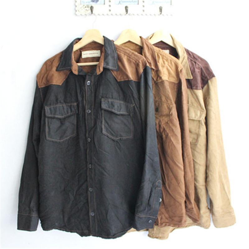 シャツ メンズ おしゃれ ヴィンテージ風 スエード調 長袖 ウエスタン カウボーイ ピンカラー 大きいサイズ 配色のサムネイル