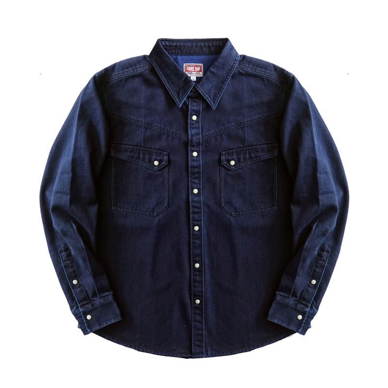 シャツ メンズ おしゃれ 長袖 無地 カジュアル 西部 ウエスタン ダブルダイ シンプル