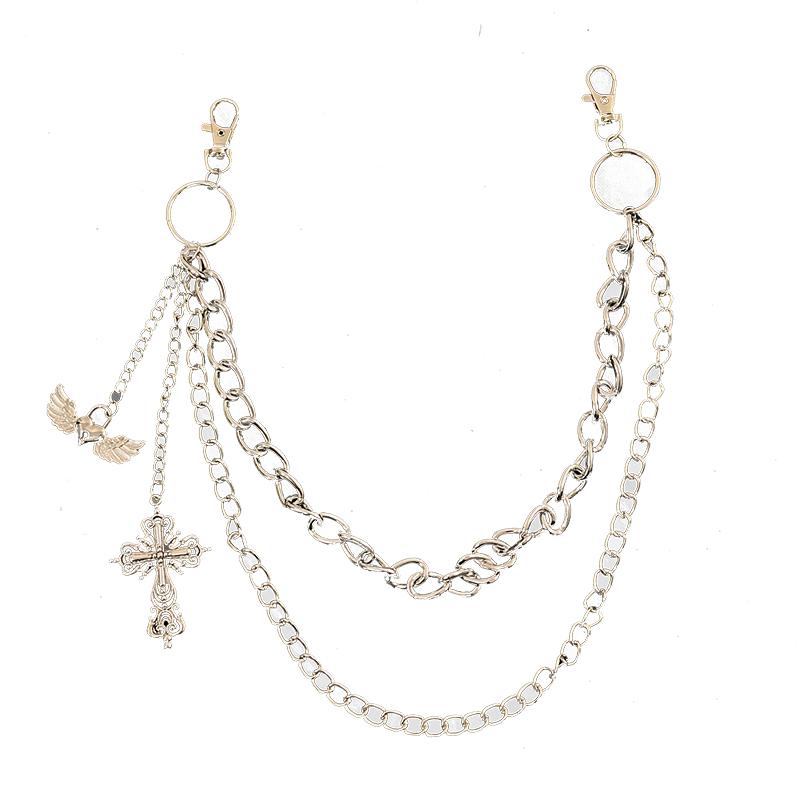 パンツチェーン メンズ おしゃれ レディース チェーン シルバー ヒップホップ クロス ウイング アクセサリー 装飾 腰チェーン 風 ストリート