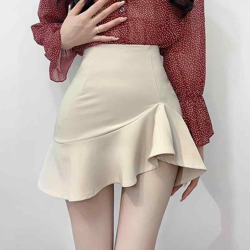 スカート レディース おしゃれ 黒 イレギュラーヘム フリル ハイウエスト ハイウエスト ミニ丈 Aライン タイト 夏 通勤 小柄 모델