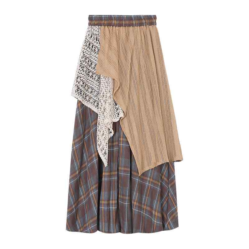 スカート レディース おしゃれ 春 不規則 個性的 レトロチェック柄 Aライン ロング丈 切り替え 上品 ヴィンテージ風