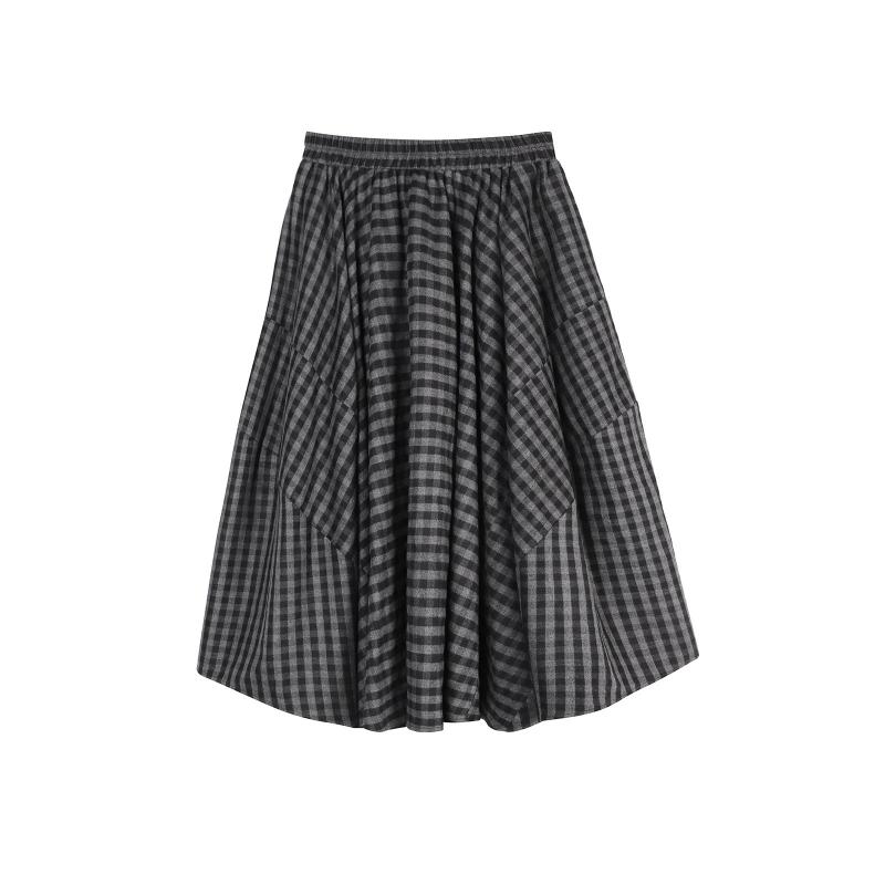 スカート レディース おしゃれ 秋冬 ハイウエスト Aライン フレア 格子柄 チェック チェック チェック 大きい裾 ウールり ヴィンテージ風