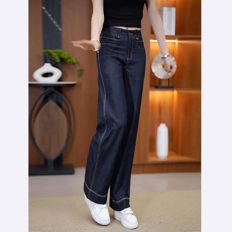 ワイドパンツ レディース おしゃれ 夏 薄手 ハイウエスト ストレート デニム ドレープ ゆったり 体型カバー カジュアル シンプル