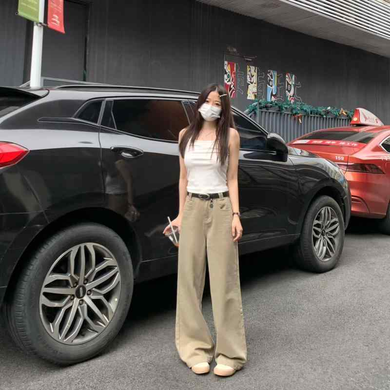 Other - ワイドパンツ レディース おしゃれ カーキ ゆったり ストレート ドレープ 春 体型カバー ストレート フロア丈 デニム