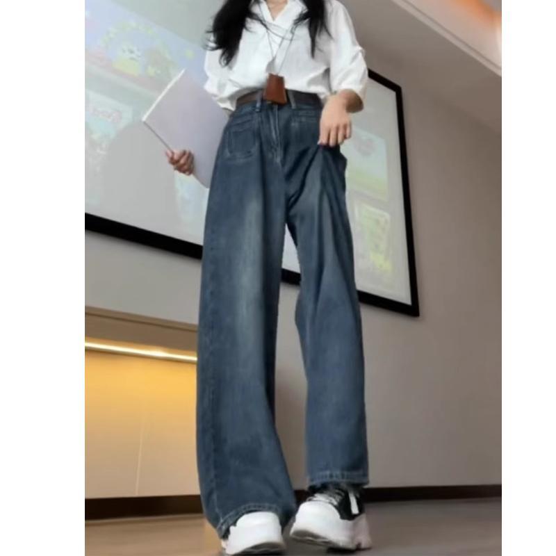 ワイドパンツ レディース おしゃれ 春 ハイウエスト 大きいサイズ 体型カバー ゆったり デニム ストレート Aライン 落ち感 脚長効果