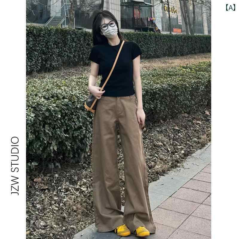 ワイドパンツ レディース おしゃれ 拿鉄ブラウン 夏 ゆったり ビッグシルエット ストレート 脚長 カジ..